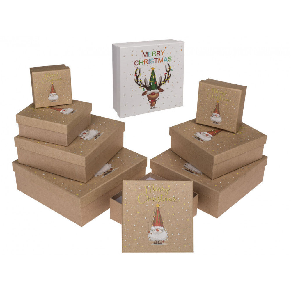 Presentbox - Merry Christmas - i kraftpapper - olika storlekar