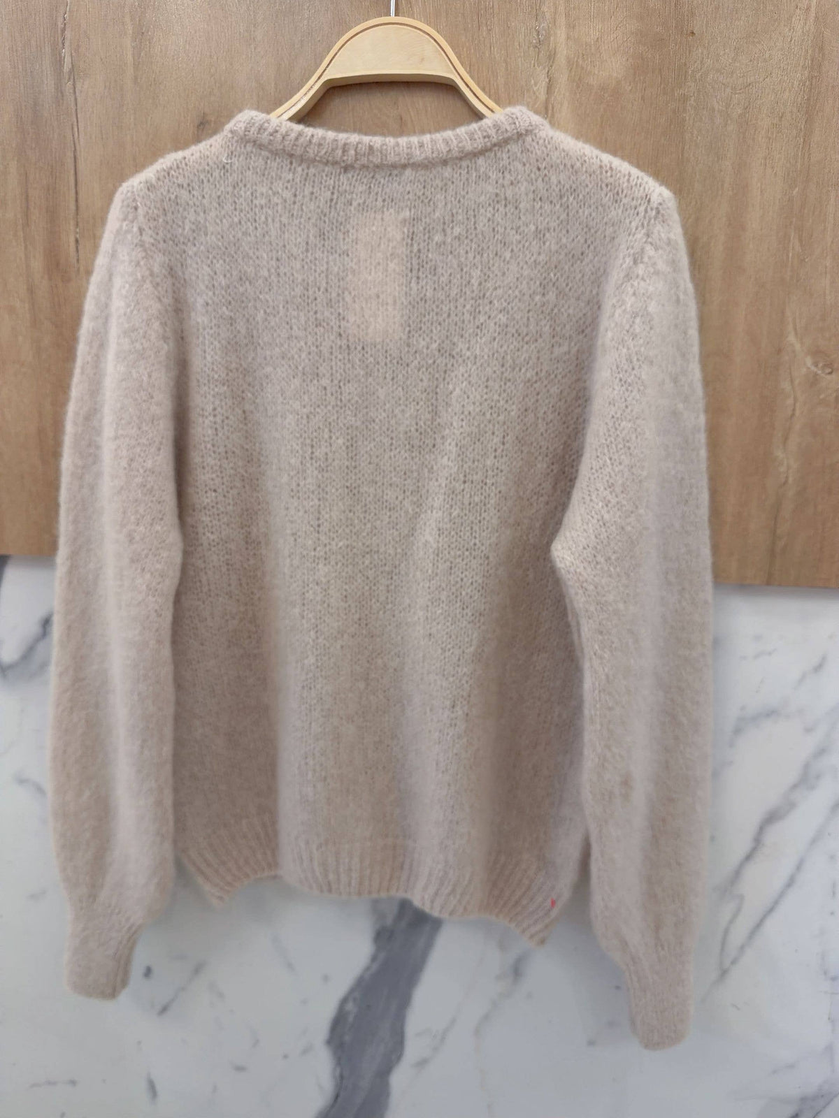 Kofta i kidmohair & ull med rund hals: Beige