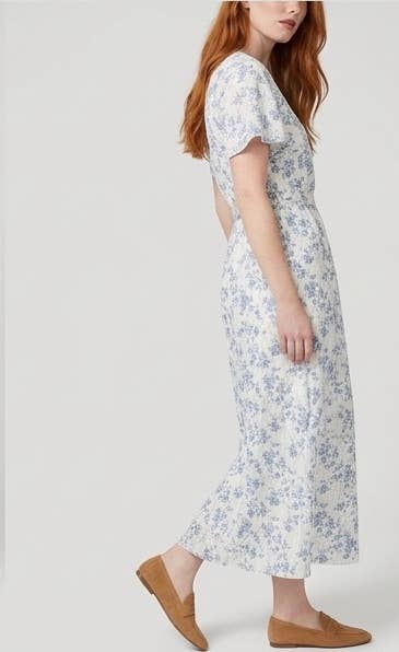Lång Klänning m. Blommor - 100% Bomull : blå