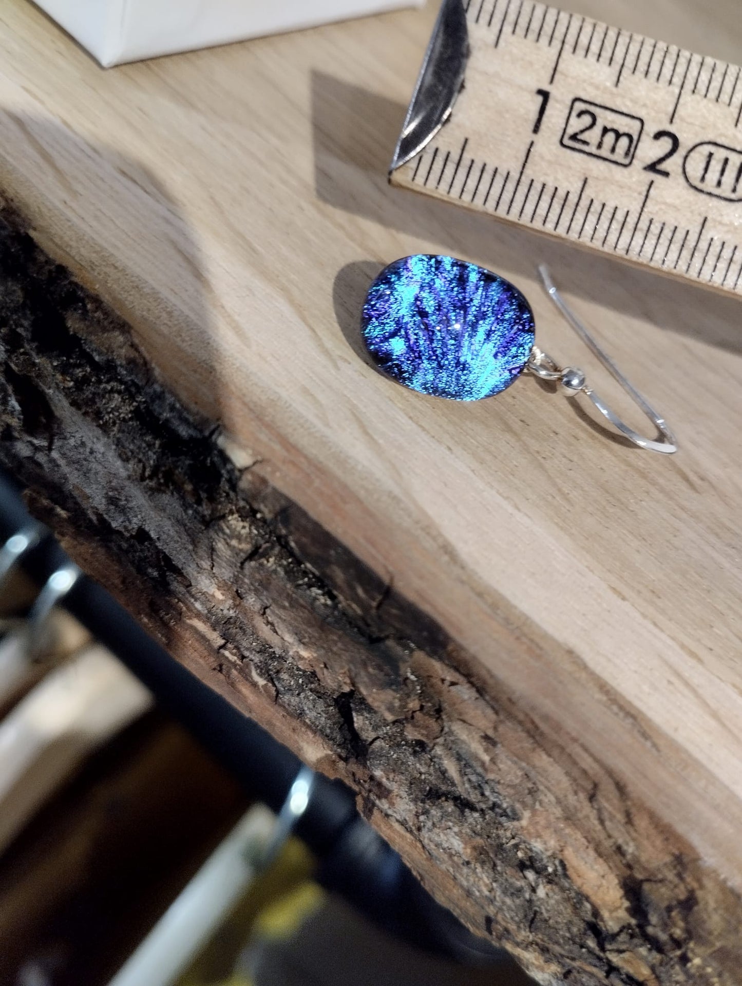 Par Örhängen - Dichroic Glas - Mörkblå - Silver - Marianne Degener