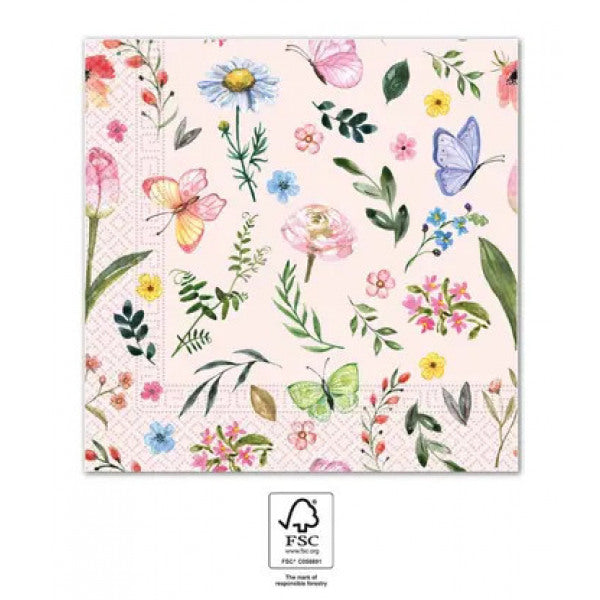 Servietter med sommerfuglemotiv - 20 stk