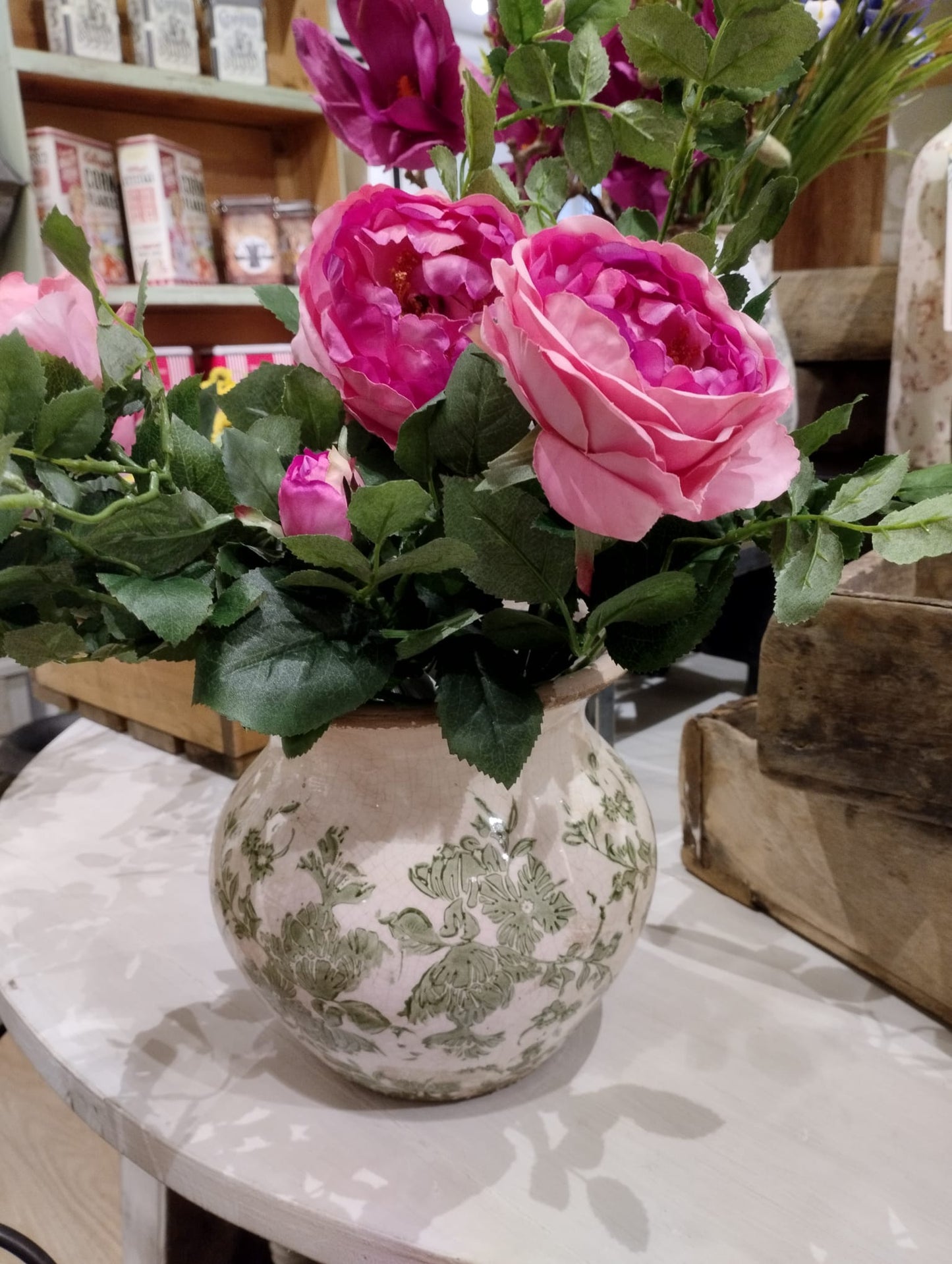 Stor Urna / Vas Sanremo , H 18cm , Vit/grön
