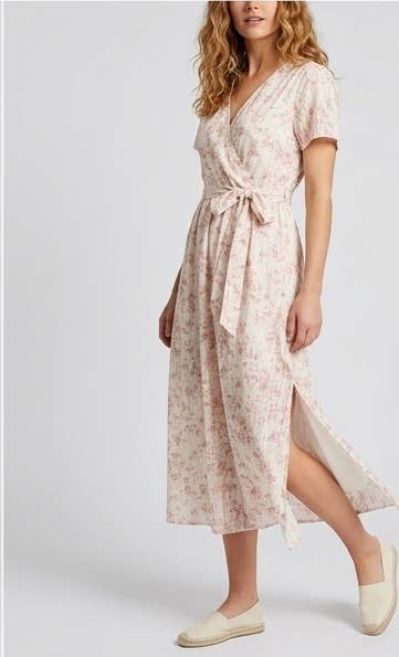 Lång Klänning m. Blommor - 100% Bomull : Rosa