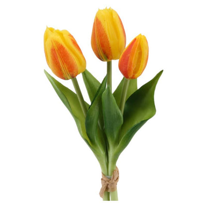 Konstgjorda Tulpaner - Bukett om 3-  25 cm orange/gul