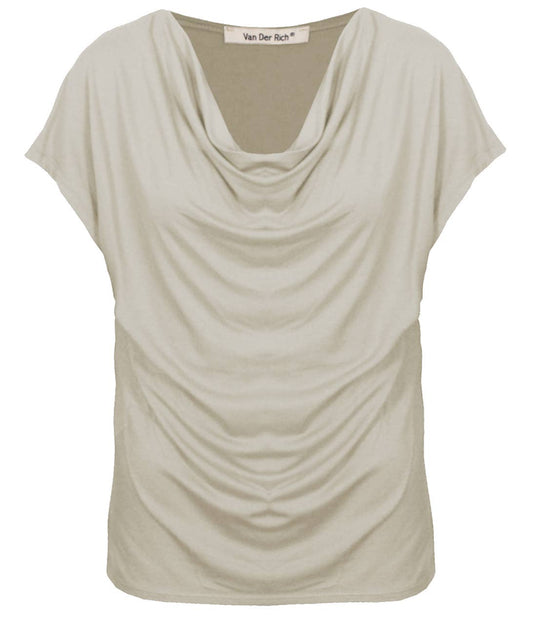 T-shirt med vattenfallsringning, kortärmad: Beige