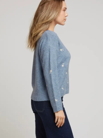 YVETTE - Merinoulltröja med broderade blommor - Blå