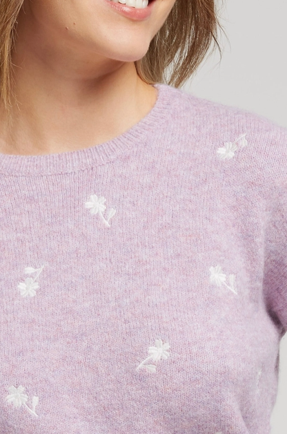 YVETTE - Merinoulltröja med broderade blommor - Lila