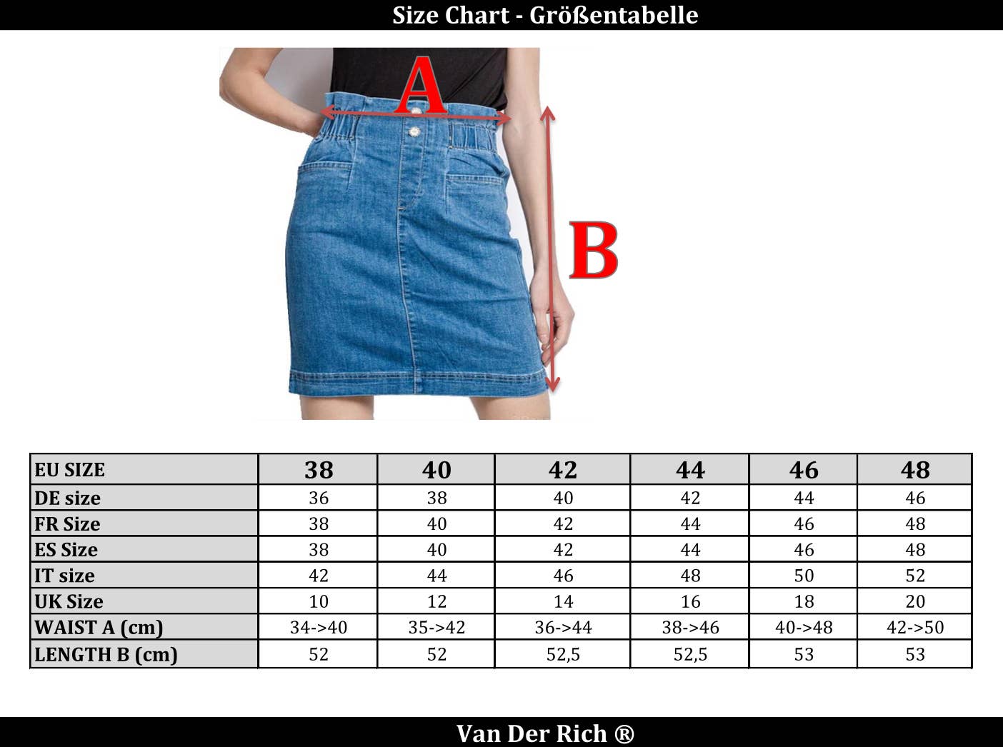 Jeanskjol att dra på, knälång och med elastisk midja: blå / 38