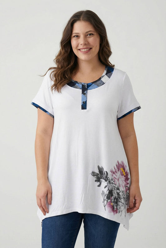 Blå rutig t-shirt i stor storlek