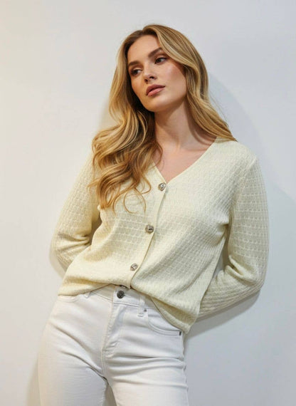 Elegant texturerad väst - Viskos & Elastan - med knappar: Ljusgul