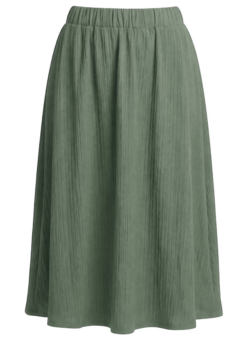Sommarkjol, utsvängd passform, hög midja, i strukturerat tyg, midilängd: khaki / L-XL