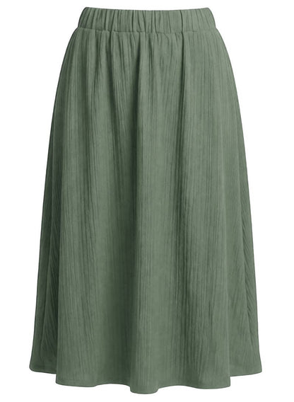 Sommarkjol, utsvängd passform, hög midja, i strukturerat tyg, midilängd: khaki / L-XL