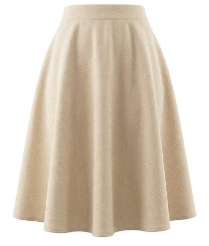 Sommarkjol, utsvängd passform, hög midja, i strukturerat tyg, midilängd: Beige
