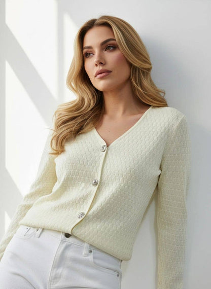 Elegant texturerad väst - Viskos & Elastan - med knappar: Ljusgul
