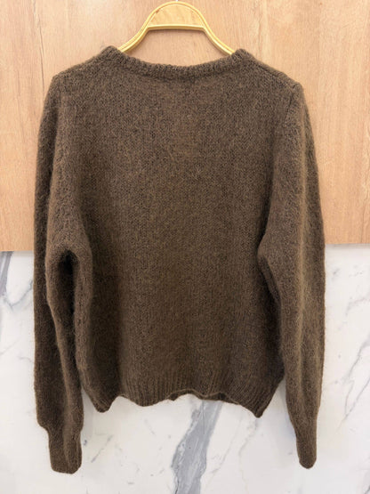 Kofta i kidmohair & ull med rund hals: Brun