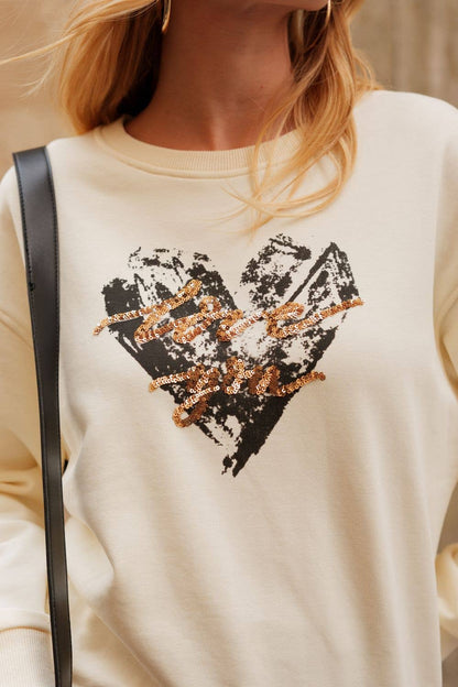 Sweatshirt med rund hals, hjärta: vit