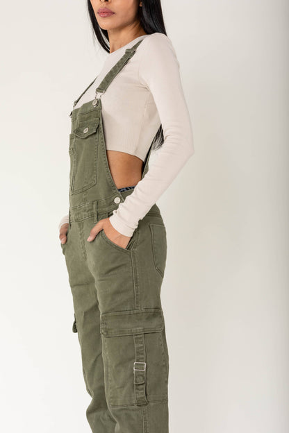 Nina Carter Hängselbyxa Cargo Denim Stretch - Persimmon