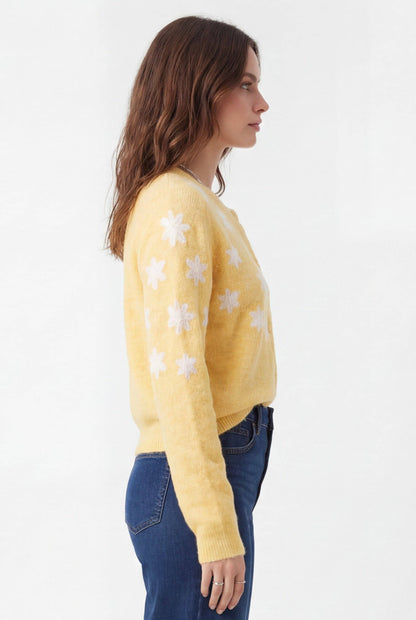 ANGELA - Broderad blommig väst i ull & återvunnet material: MIMOSA
