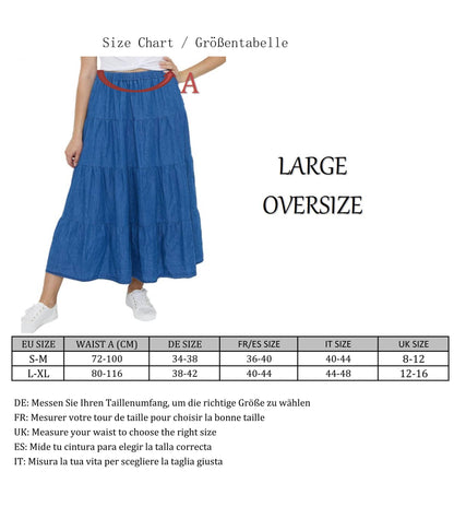 Ankellång kjol i denim med elastisk midja: ljusblå