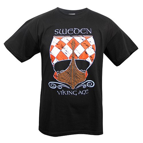 T-shirt sort - Vikingeskib - VOKSEN