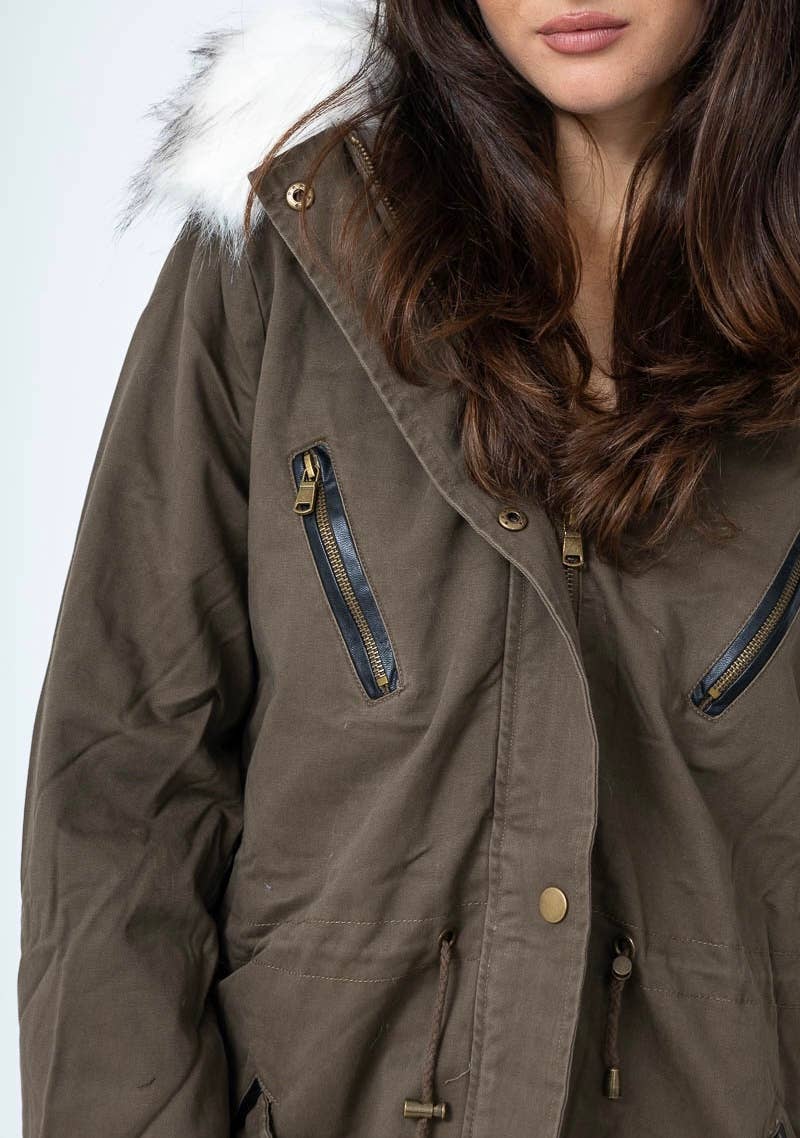 Parka med vit fuskpäls: 100% Bomull