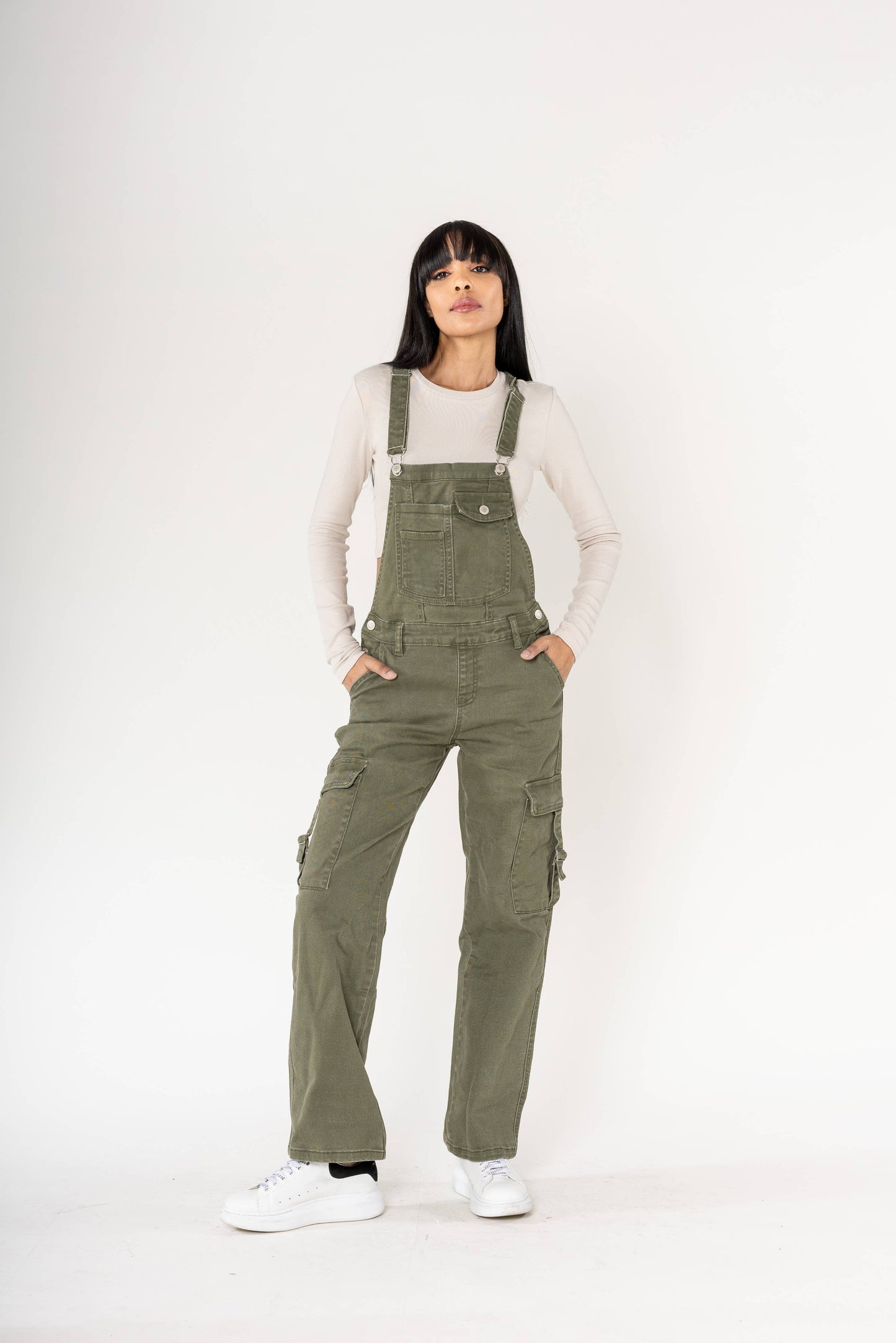 Nina Carter Hängselbyxa Cargo Denim Stretch - Persimmon