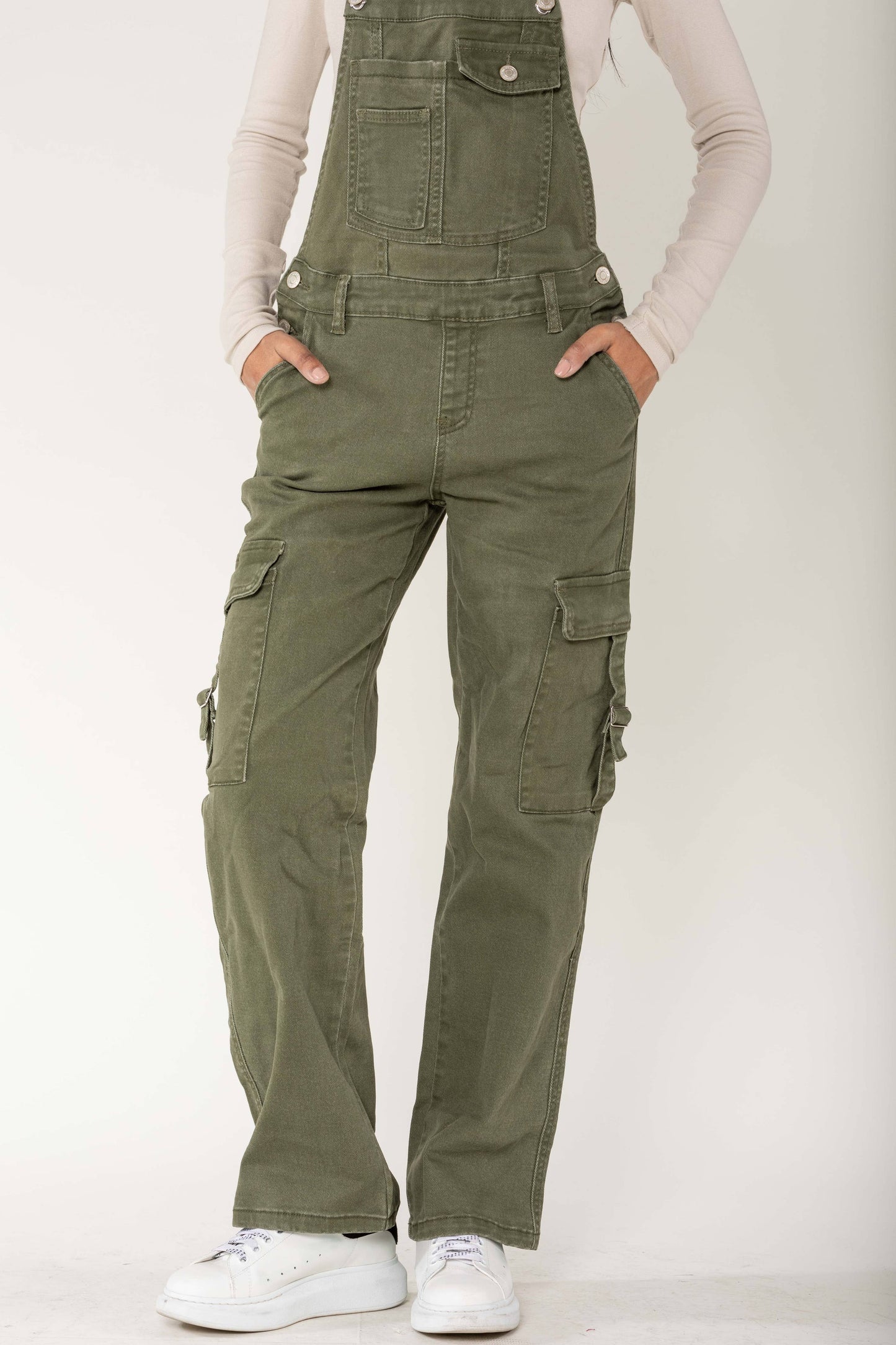 Nina Carter Hängselbyxa Cargo Denim Stretch - Persimmon
