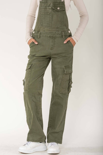 Nina Carter Hängselbyxa Cargo Denim Stretch - Persimmon