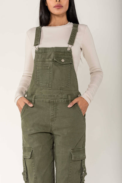 Nina Carter Hängselbyxa Cargo Denim Stretch - Persimmon