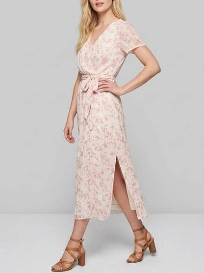 Lång Klänning m. Blommor - 100% Bomull : Rosa