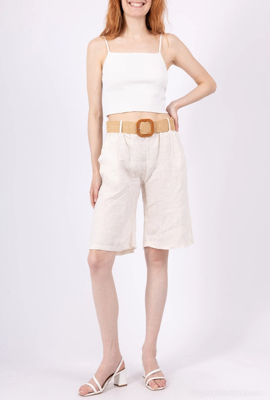 Bermudashorts - 100% linne - Creme