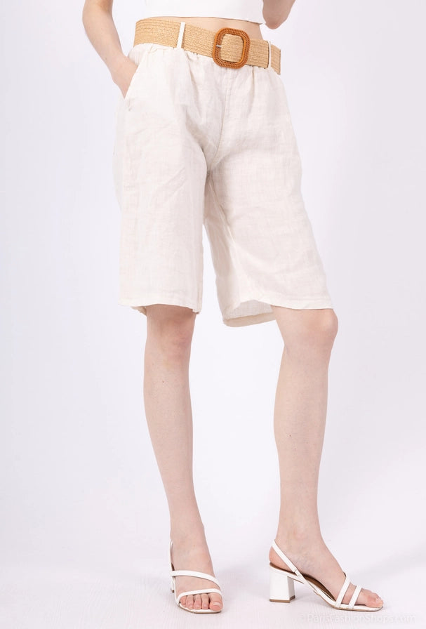 Bermudashorts - 100% linne - Creme