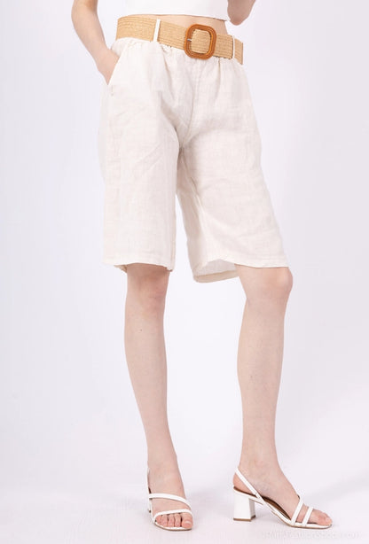 Bermudashorts - 100% linne - Creme