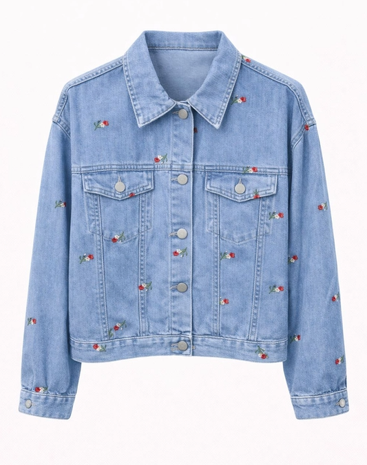 Jeansjacka med en vacker blombukett - perfekt kombination för vårens mode och stil.