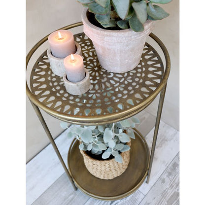 Elegant Bord med 2 Hyllor – Färg: Antik Mässing