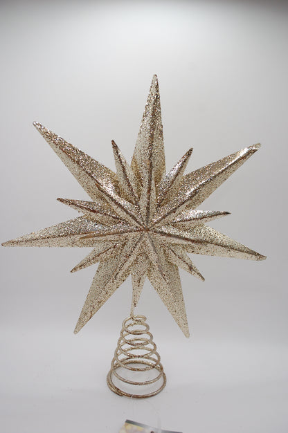 Dobbeltstjernet juletræstopper, 30 cm, guld