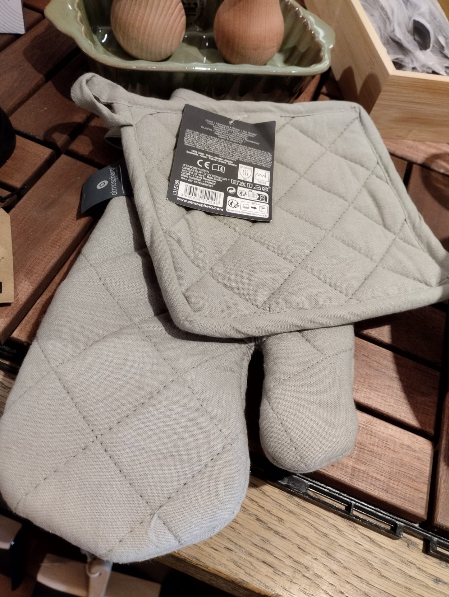 Grytvante + grytlapp - grå - 100 % bomull