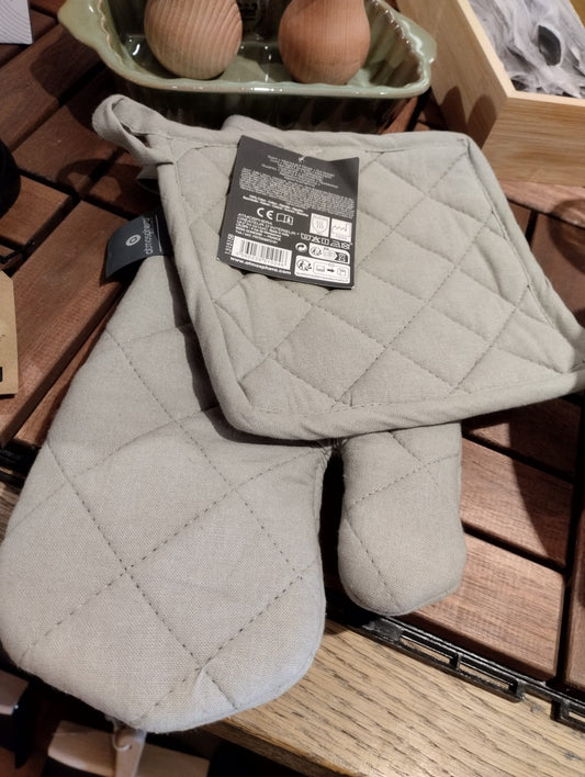 Grytvante + grytlapp - grå - 100 % bomull