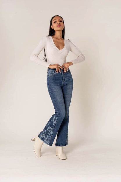 Bootcut Jeans med blommigt tryck