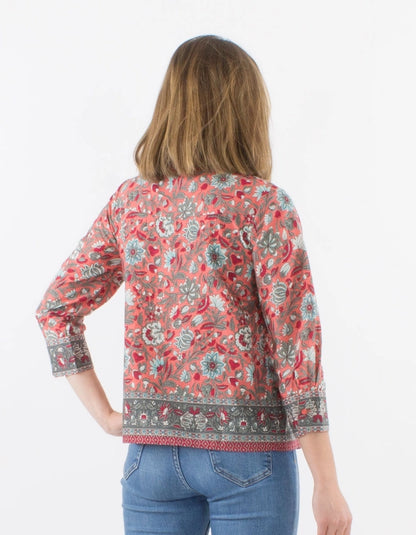 Långärmad Blus med Knäppning – Bohemisk Blommig Stil