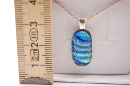 Halskedja - Litet Glashänge - Dichroic Glas - Blå - Silver