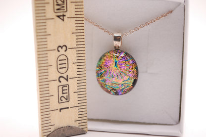 Halskedja - Litet Glashänge - Dichroic Glas - Färgglad - Silver