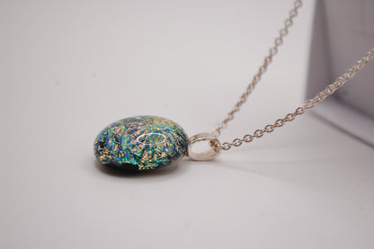 Halskedja - Litet Glashänge - Dichroic Glas - Färgglad - Silver