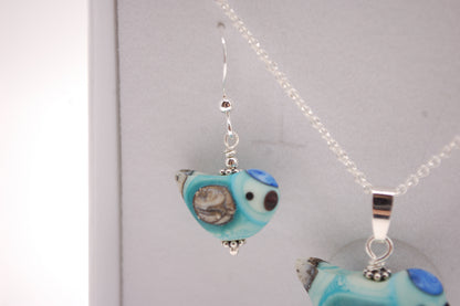 Fågel Halsband + Örhängen i Set -  Silver - Turkos - Marianne Degener