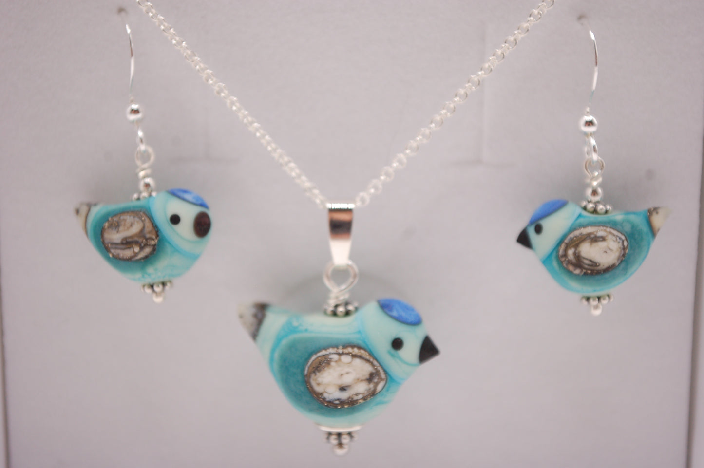 Fågel Halsband + Örhängen i Set -  Silver - Turkos - Marianne Degener