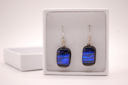 Par Örhängen - Dichroic Glas - Mörkblå - Silver - Marianne Degener
