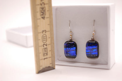 Par Örhängen - Dichroic Glas - Mörkblå - Silver - Marianne Degener