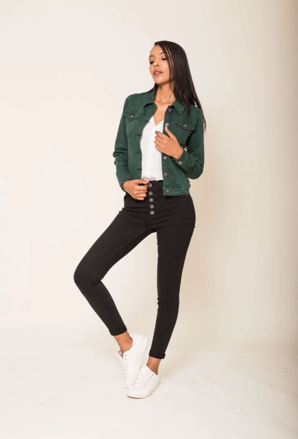 Denimjacka i stretch : Grön