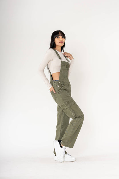 Nina Carter Hängselbyxa Cargo Denim Stretch - Persimmon