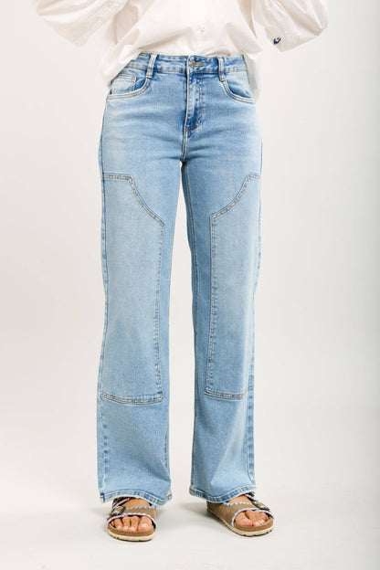 Jeans i stretch med strass-sömmar: Ljusblå